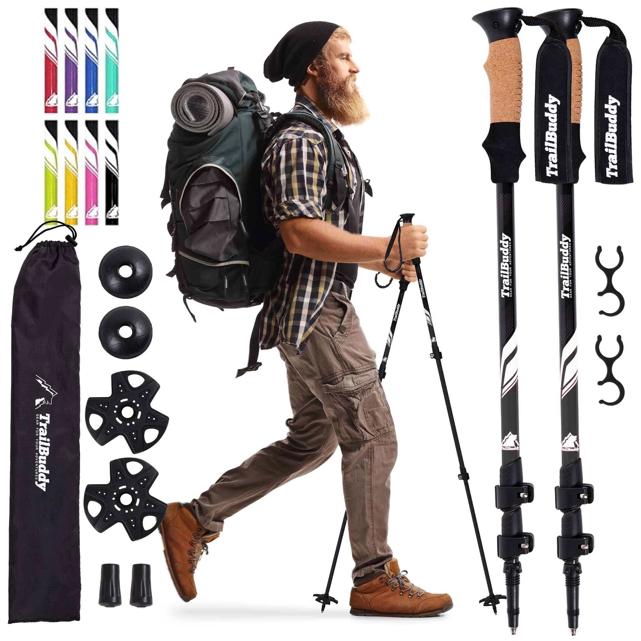 TrailBuddy Trekking Poles (Cork Grip, 2-Pack)